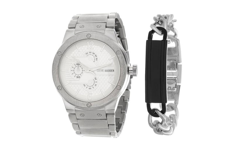 Steve Madden Mens Watch & 2-Tone Bracelet 2PC Set