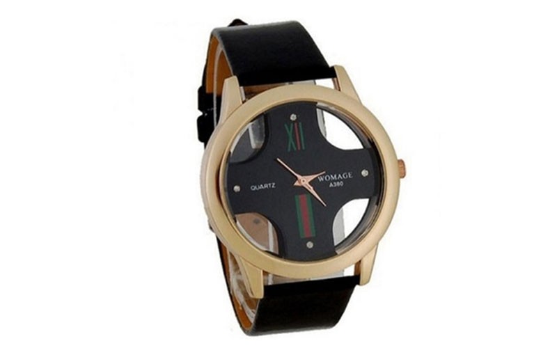 Cross Shaped Round Dial PU Leather Wrist Watch