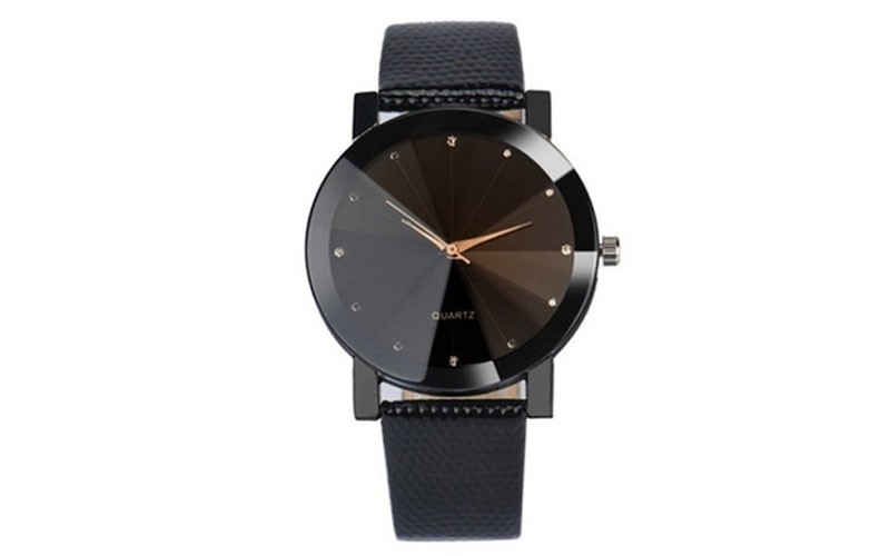 Luxury Quartz Black Stainless Steel Leather Dial Analog Wrist Watch