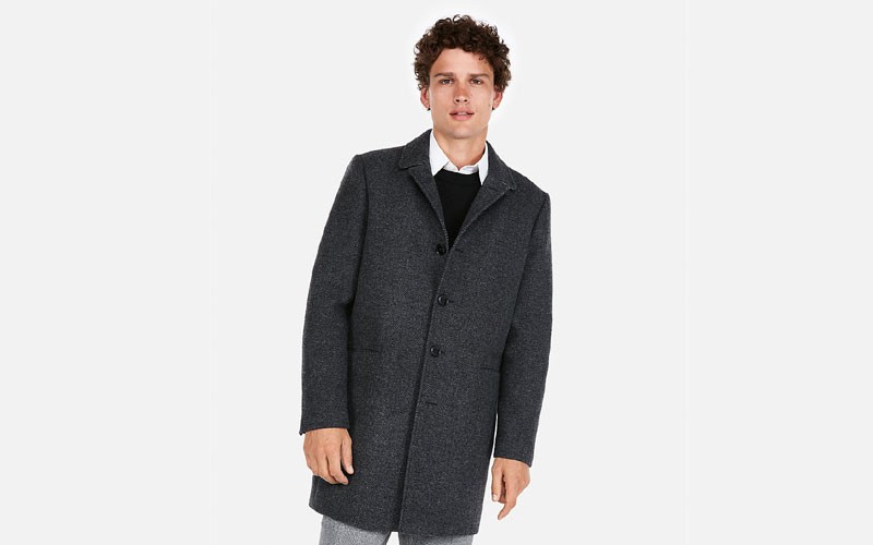 Textured Wool Blend Twill Topcoat For Men