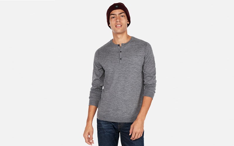 Merino Wool-Blend Thermal Regulating Solid Henley Sweater