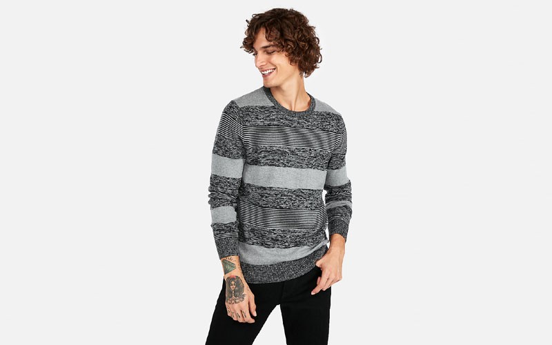 Mixed Stripe Crew Neck Sweater For Men