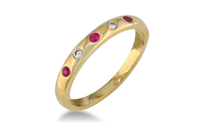 1/10Ct Ruby And Diamond Band, 14K Yellow Gold