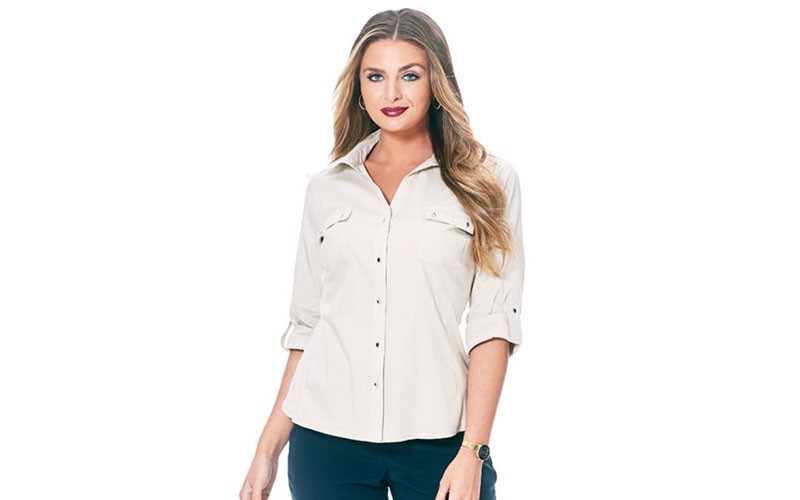 Zac & Rachel Button Front Solid Blouse For Women