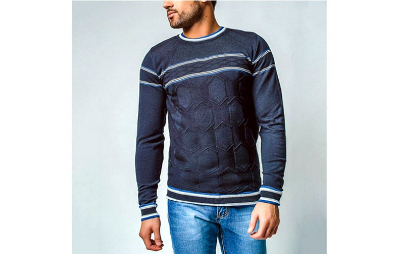 Crew Neck Navy Blue Mens Sweater
