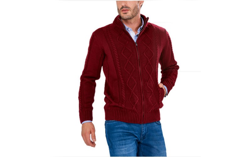 Cotton Patterned ZIP-UP SWEATER for Mens