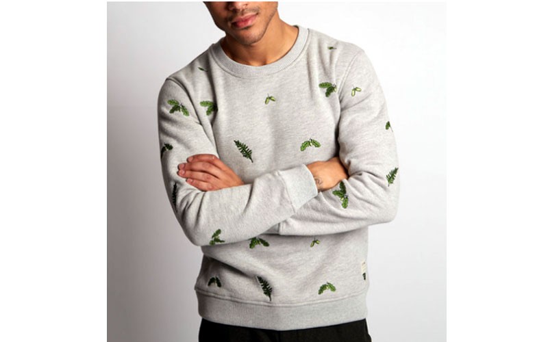 Fern Woodland Embroidery Sweater Grey Marl