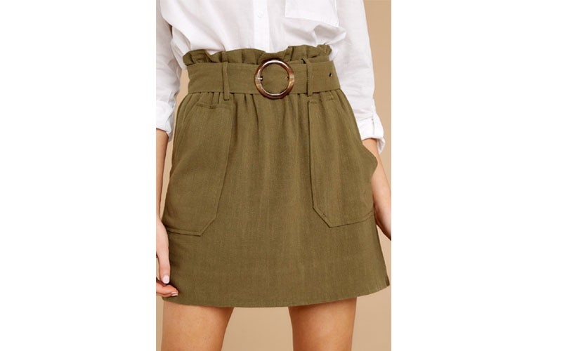 Follow Me Olive Khaki Skirt
