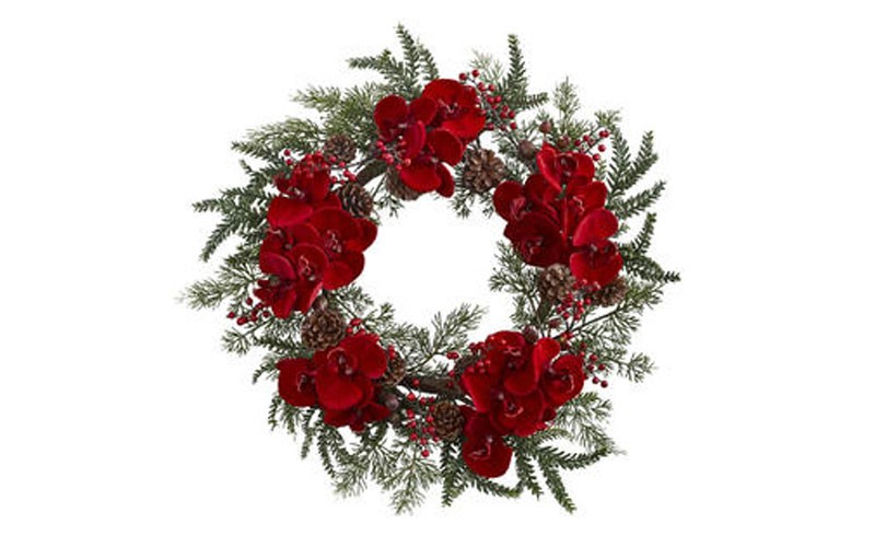Nearly Natural 22 Orchid, Berry & Pine Holiday Wreath