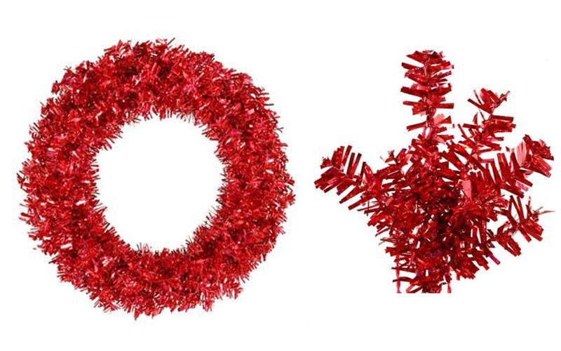 Vickerman 30 Pre-Lit Red Hot Wide Cut Tinsel Artificial Christmas Wreath - Red 