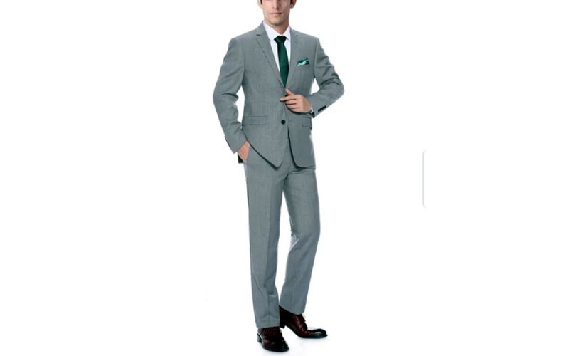 Verno Men's Light Grey Wool Classic-Fit 2-Piece Suit