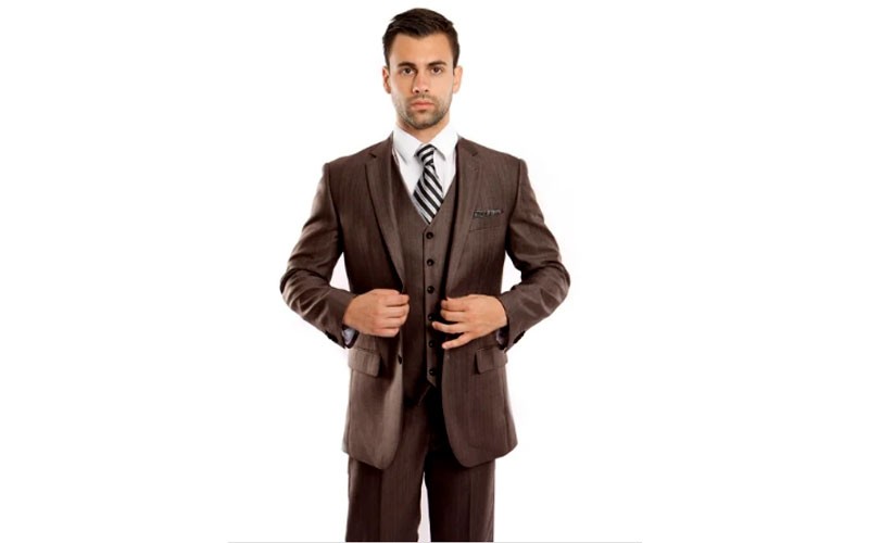 Mens Suit 3 Pcs. Modern Fit Notch Lapel Solid Texture Suit