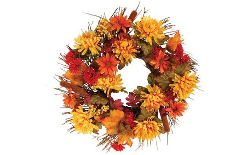Fox Valley Traders 18-Inch Fall Mum Wreath by OakRidgeTM, Orange 