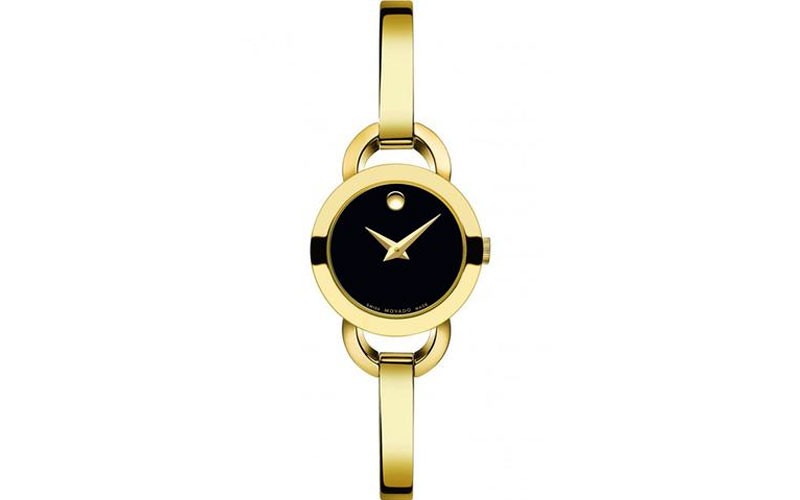 Movado Rondiro Ladies Bangle - Gold PVD-Finished Case & Bracelet - Black Dial