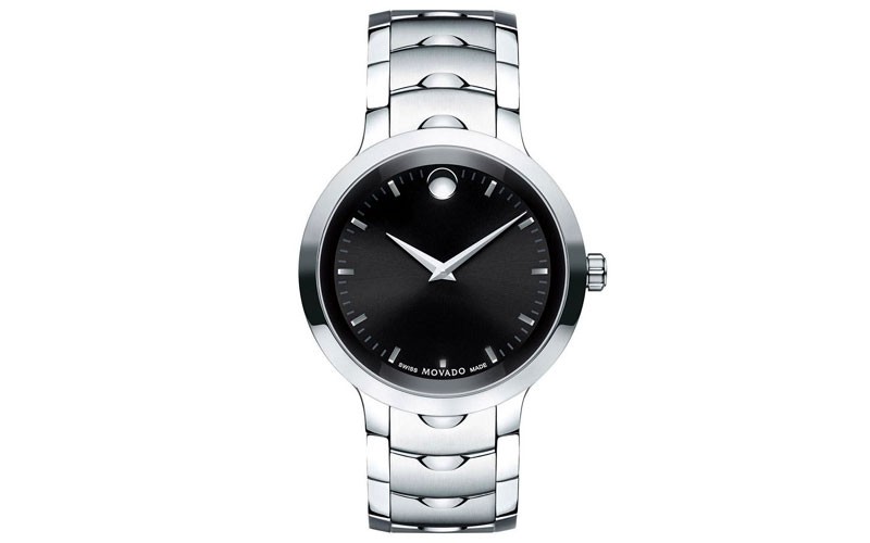 Movado Luno Mens Watch Stainless Steel Case & Bracelet Black Dial 30m