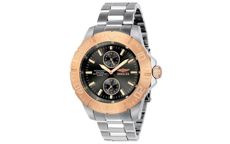 Invicta Pro Diver Mens Watch Stainless Steel Rose Tone Bezel 200m