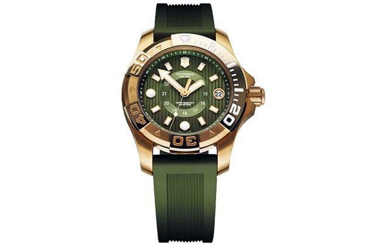 Victorinox Swiss Army Dive Master Gold-Tone Green Dial Mens Watch