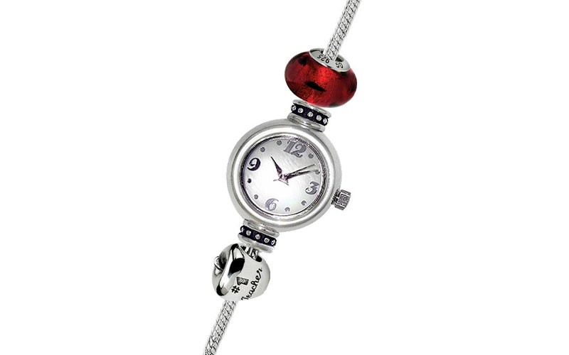 Reflection Beads Sterling Silver Women Watch Teach Set Mother Of Pearl Dial