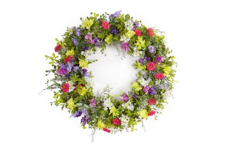 Melrose Pack of 2 Spring Purple, Pink and Green Artificial Mixed Floral Wreath 1