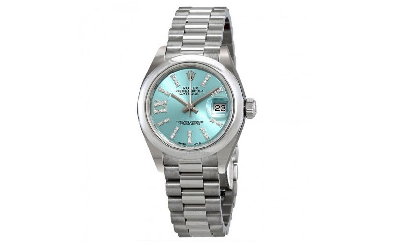 Rolex Lady-Datejust Ice Blue Diamond Dial Ladies Platinum President Watch