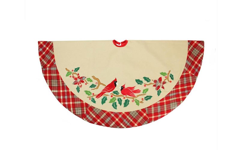 Northlight 48-Inch Country Cabin Embroidered Cardinal Birds Christmas Tree Skirt 