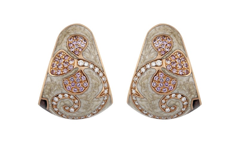 Nouvelle Bague Petali 18K Gold Diamond Enamel Huggie Earrings