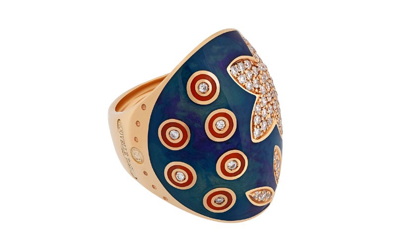 Nouvelle Bague India Preziosa 18K Rose Gold Diamond Teal Blue Enamel Ring