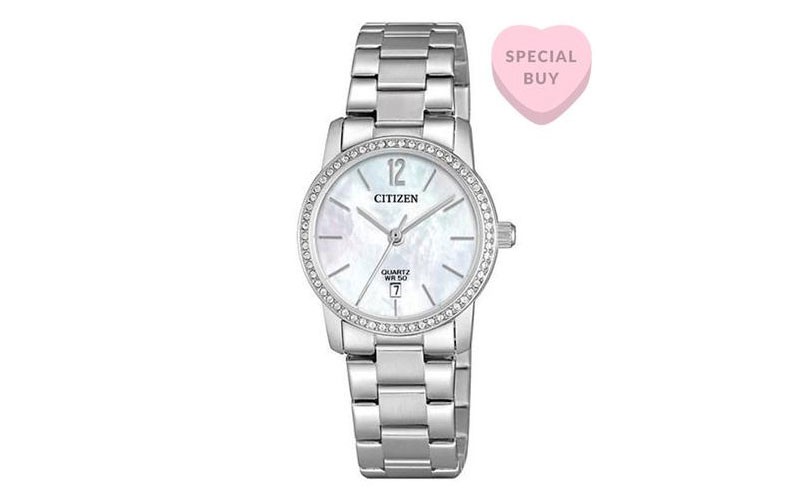 Citizen Quartz Womens Watch Stainless Steel Mother Of Pearl Crystals