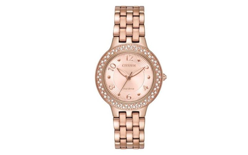 Citizen Womens Eco-Drive Silhouette Swarovski Crystals Rose-Tone Bracelet