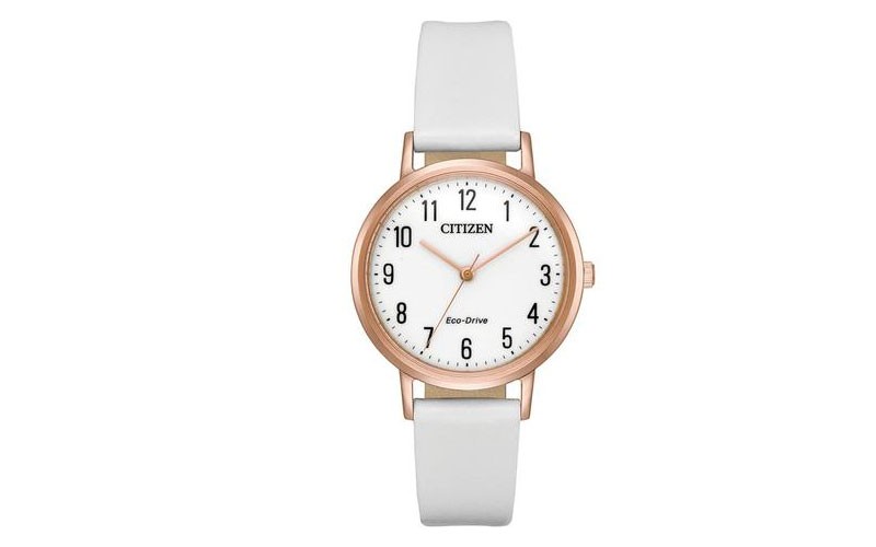 Citizen Womens Eco-Drive Chandler White Dial Leather Strap Rose Gold Tone
