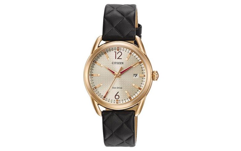 Citizen Drive LTR Womens Watch Gold Tone Case Black Strap Date