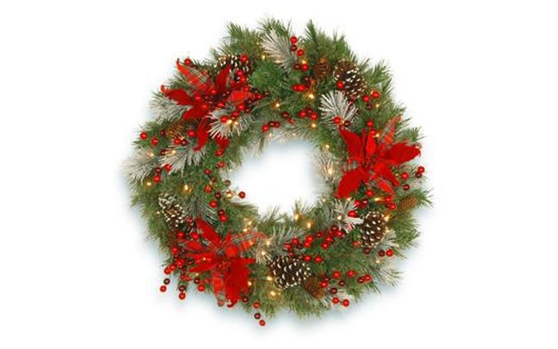 CC Christmas Decor Pre-Lit B/O LED Tartan Plaid Artificial Christmas Wreath - 30