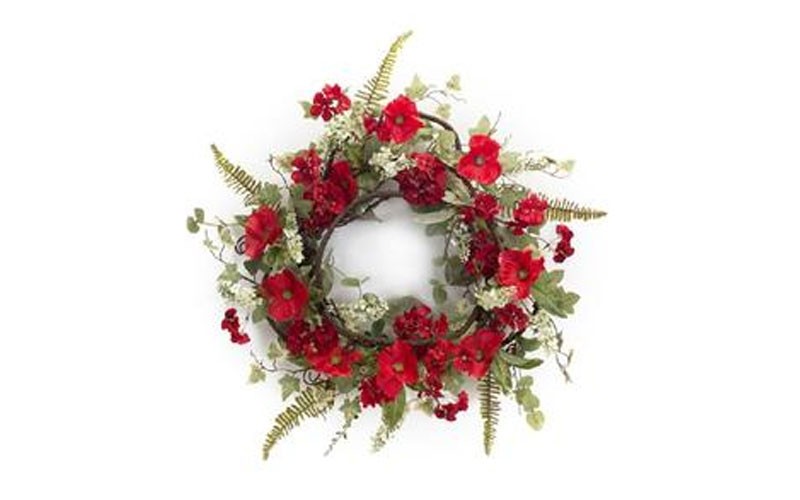 Melrose Pack of 2 Valentines Red Poppy and Geranium Flowers Artificial Wreaths 2