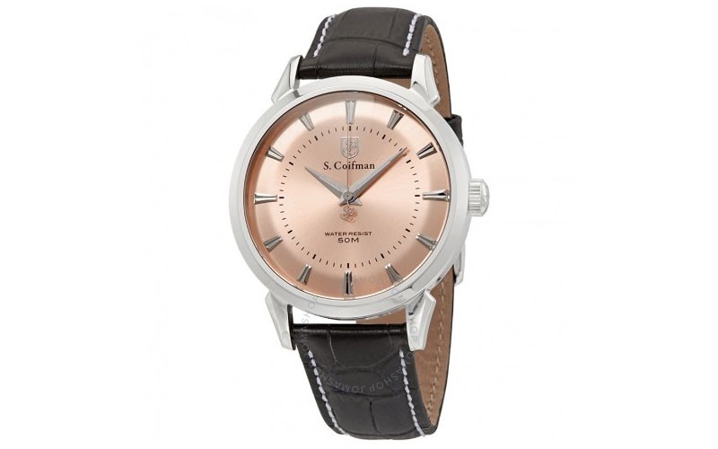 Scoifman Rose Dial Black Leather Mens Watch