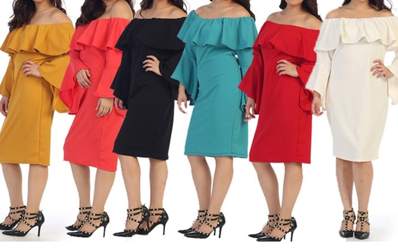 Womens Off-the-Shoulder Plus-Size Dress