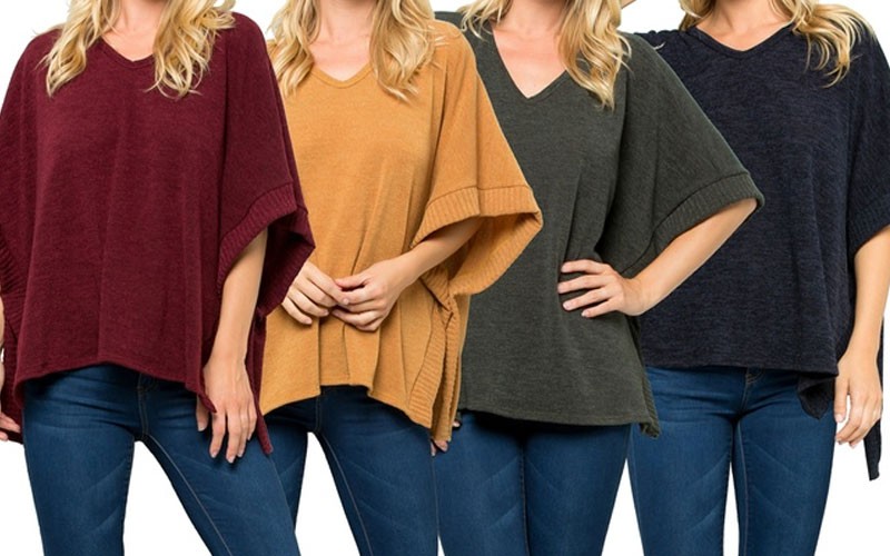 Acting Pro Womens V-Neck Poncho High Low Sweater