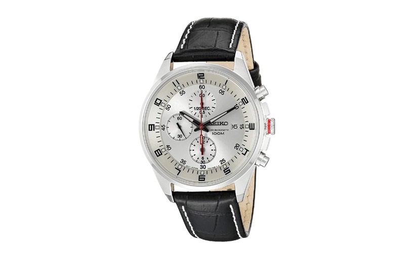 Seiko Mens SNDC87P2 Leather Synthetic Analog with White Dial Watch