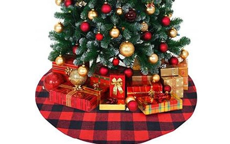 ATLIN Buffalo Plaid Christmas Tree Skirt - Larger 3 Inch Red and Black Checks 