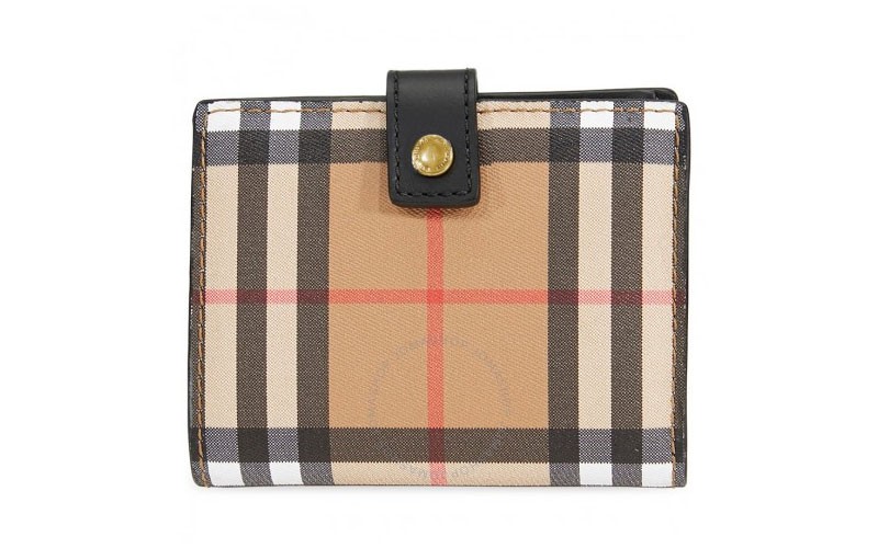 Burberry Small Vintage Check and Leather Folding Wallet Black