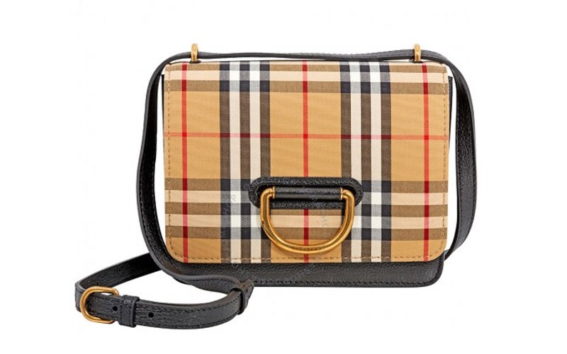 Small Vintage Check D-Ring Crossbody BagBlack Antique Yellow