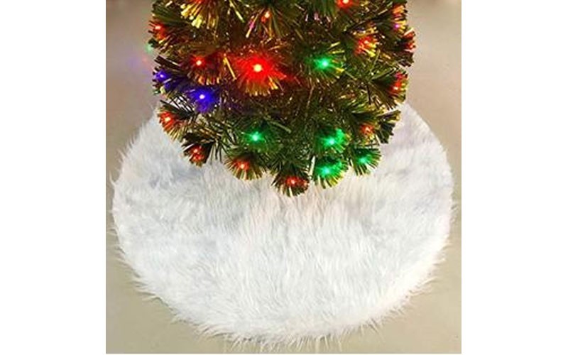 KissDate 48 Inches White Faux Fur Christmas Tree Skirt, Snowy Luxury Soft Tree 