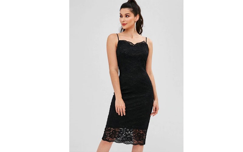 Lace Cami Bodycon Party Dress Black