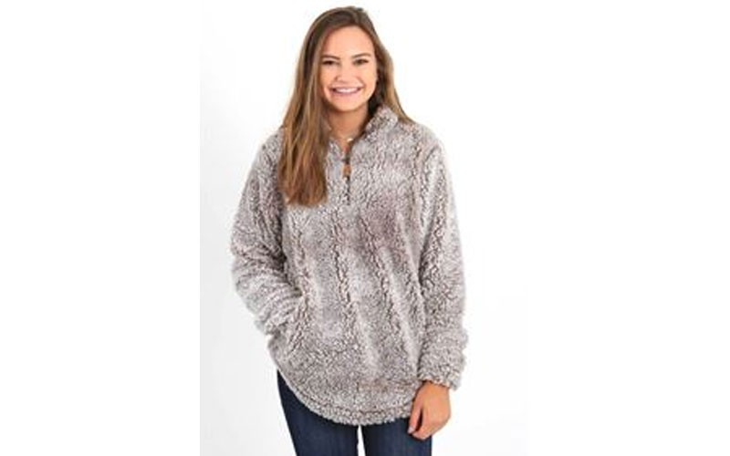 Simply Southern Frosty Tipped Sherpa Pullover with Pockets for Women in Pearl