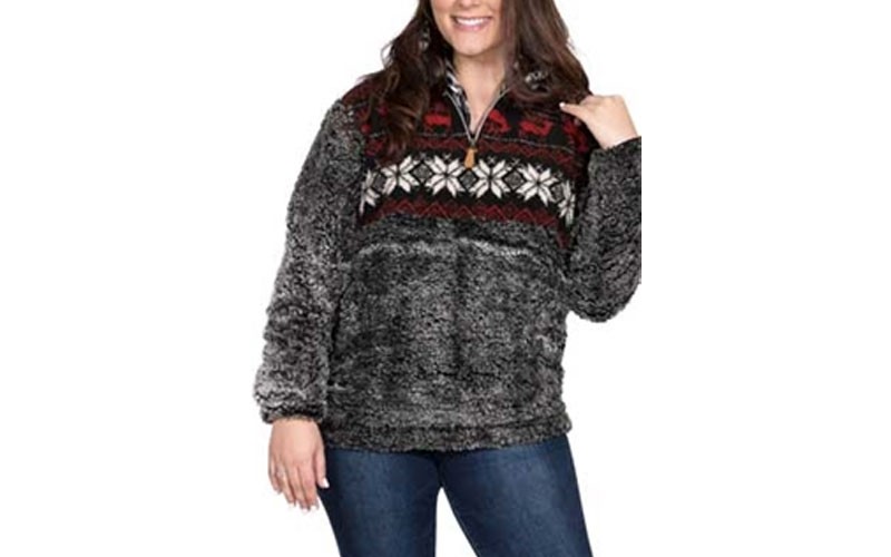 Simply Southern Frosty Tipped Sherpa Pullover with Deer Design for Women
