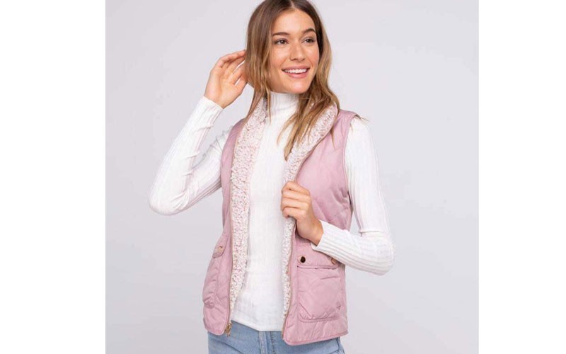 Thread and Supply Park City Reversible Quilted and Sherpa Vest in Dark Mauve