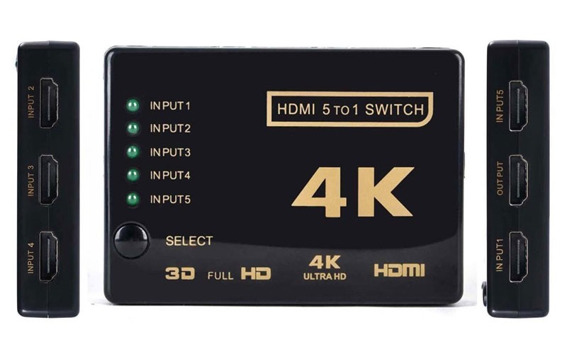1080P Full Ultra HD HDMI 5 to 1 Switch 3D 4K Box Splitter IR Remote Selector Hub