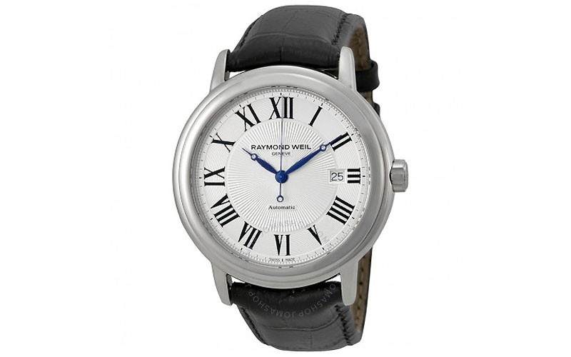 Maestro Automatic Silver Dial Black Leather Men's Watch