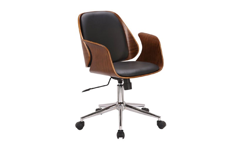 Armen Living LCSGOFCHWABL Santiago Mid-Century Office Chair in Black Faux Leathe