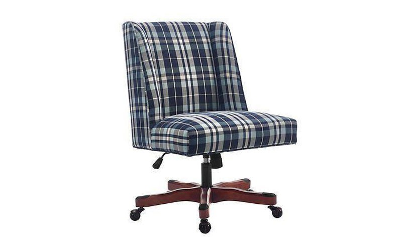 Bayden Hill 178404BPLD01U Draper Office Chair Blue Plaid Dark Walnut Wood Base