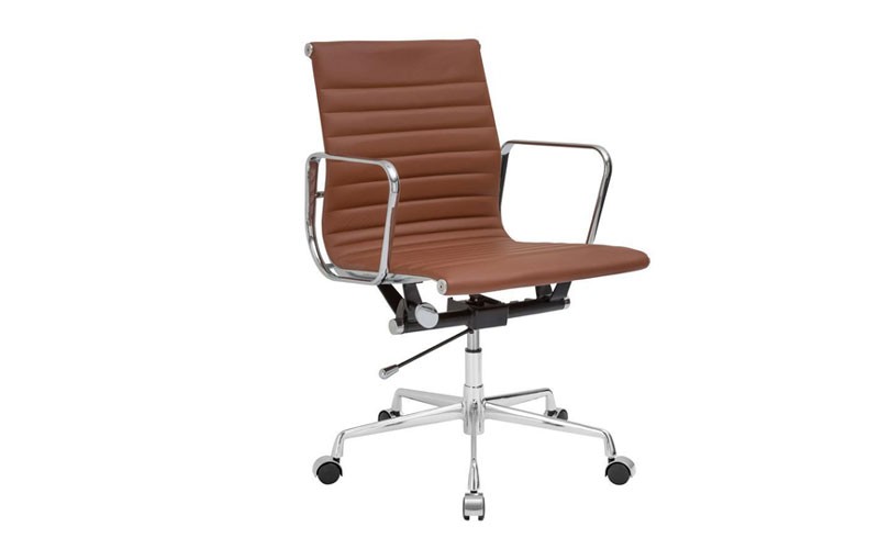 EdgeMod Ribbed Mid Back Office Chair with Italian Leather in Terracot